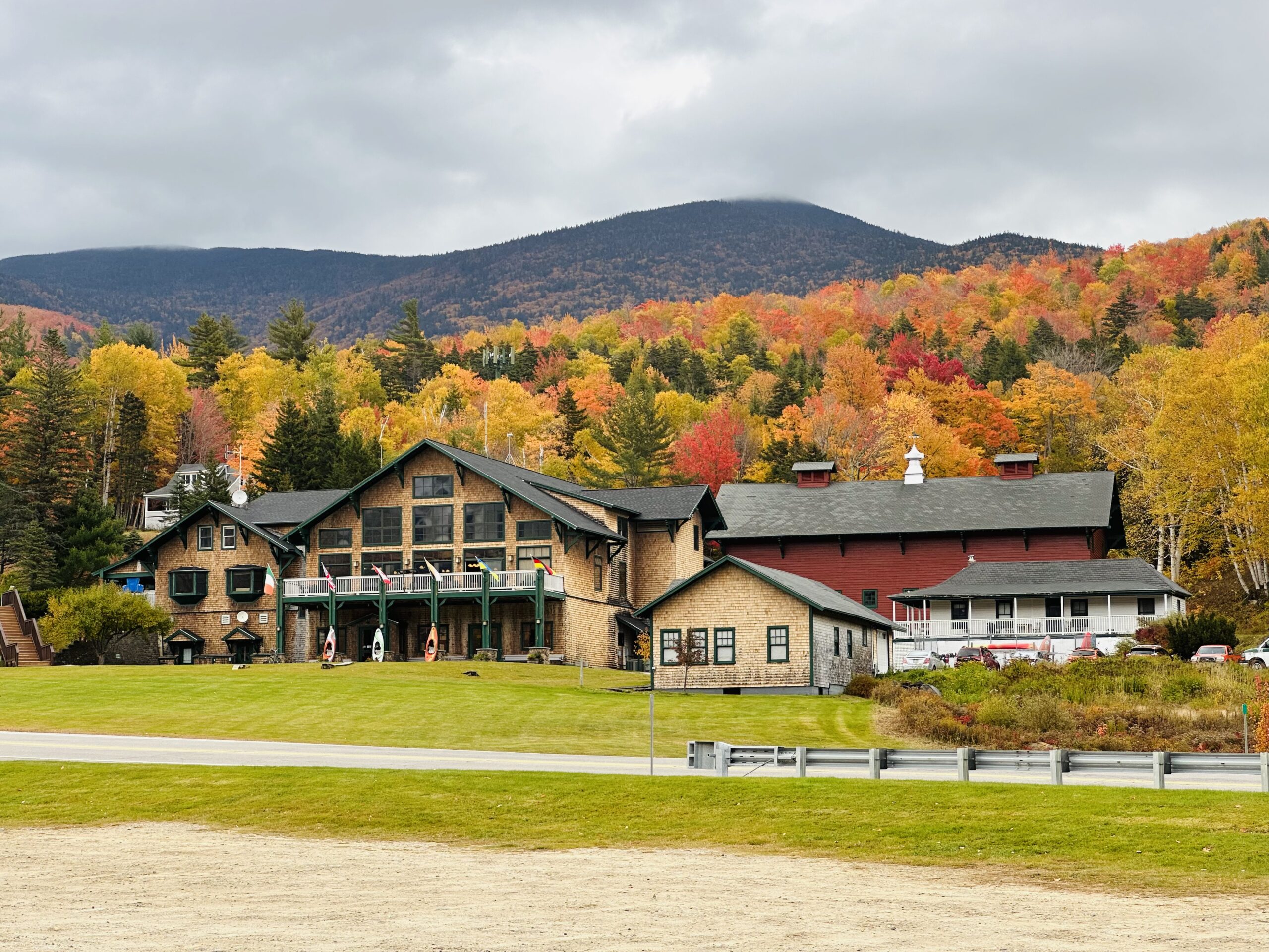 New Hampshire fall foliage with mountains in the distance